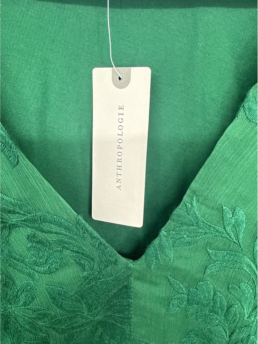 Anthropologie Tiny Green Embroidered V-Neck Blouse XS - Picture 2 of 6